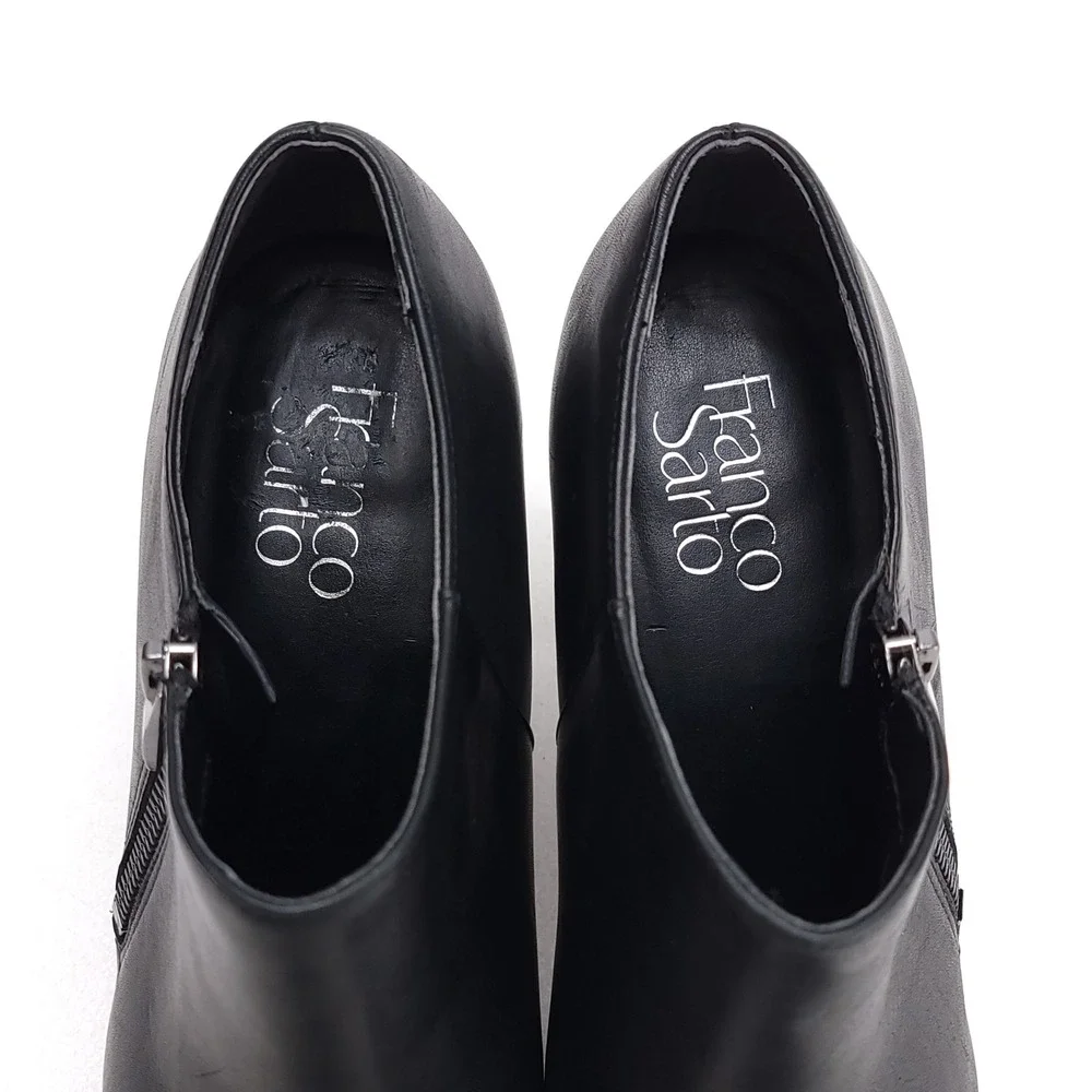 Franco Sarto Sheila Black Leather Platform Block Heel Ankle Boots 8M